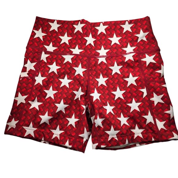 CVG shorts red brick white stars M exercise fitness yoga running pockets - Picture 1 of 5